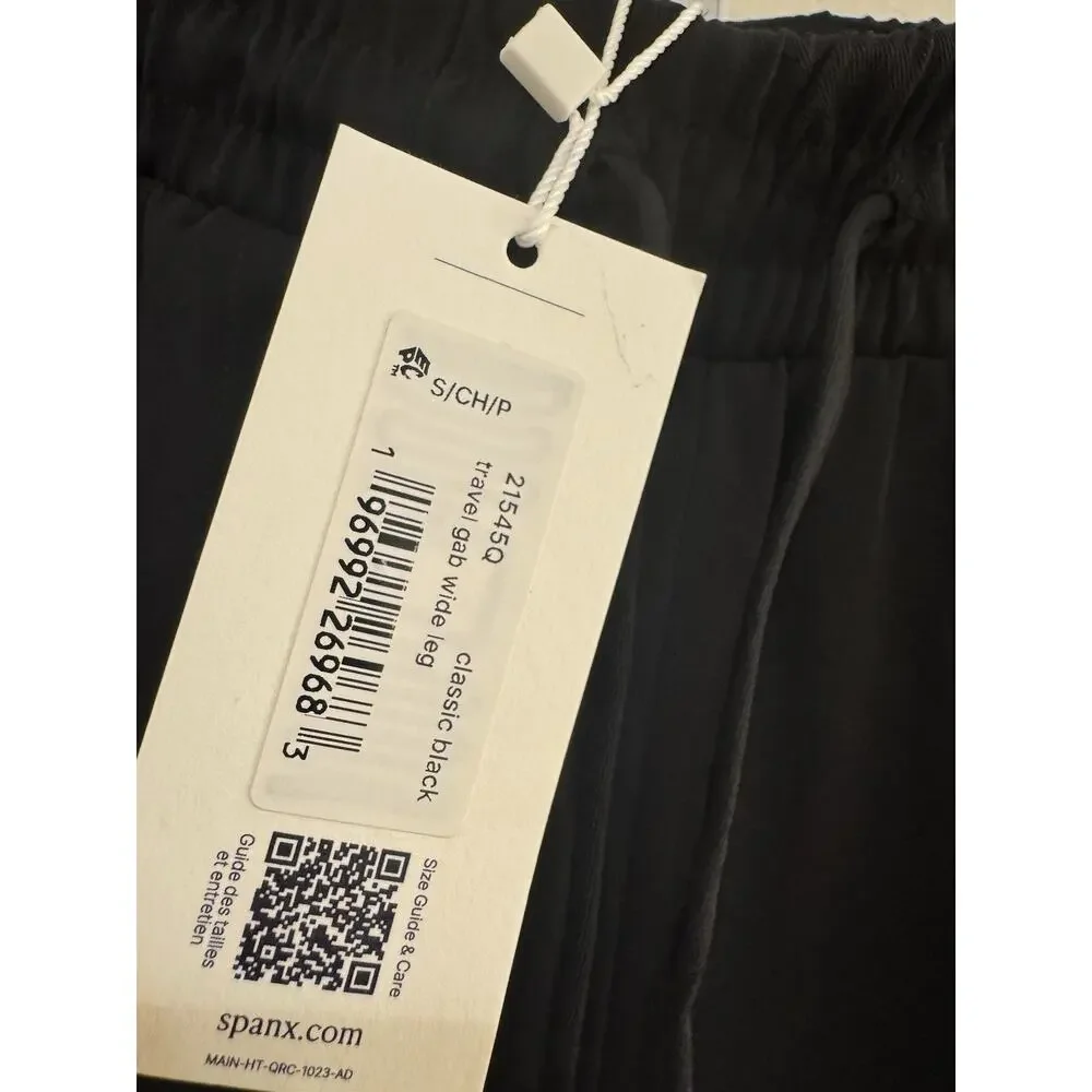 Spanx CarryOn Wide Leg Pants Womens S Petite Black Travel Drawstring 21545Q
